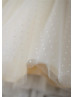 Ivory Polka Dot Tulle Champagne Lining Knee Length Flower Girl Dress